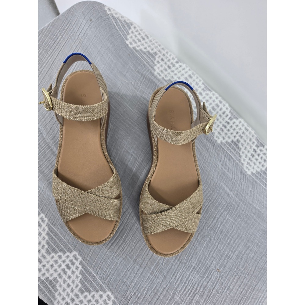 Rothys The Pismo Platform Sandal Aurora Gold Sparkle Metallic W7.5 Womens